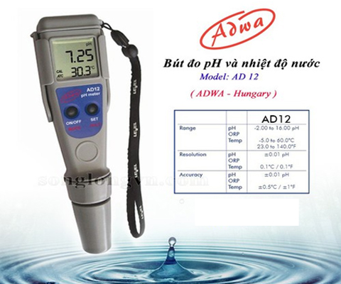 Máy đo pH và nhiệt độ dạng bút AD12 đảm bảo kết quả đo chính xác