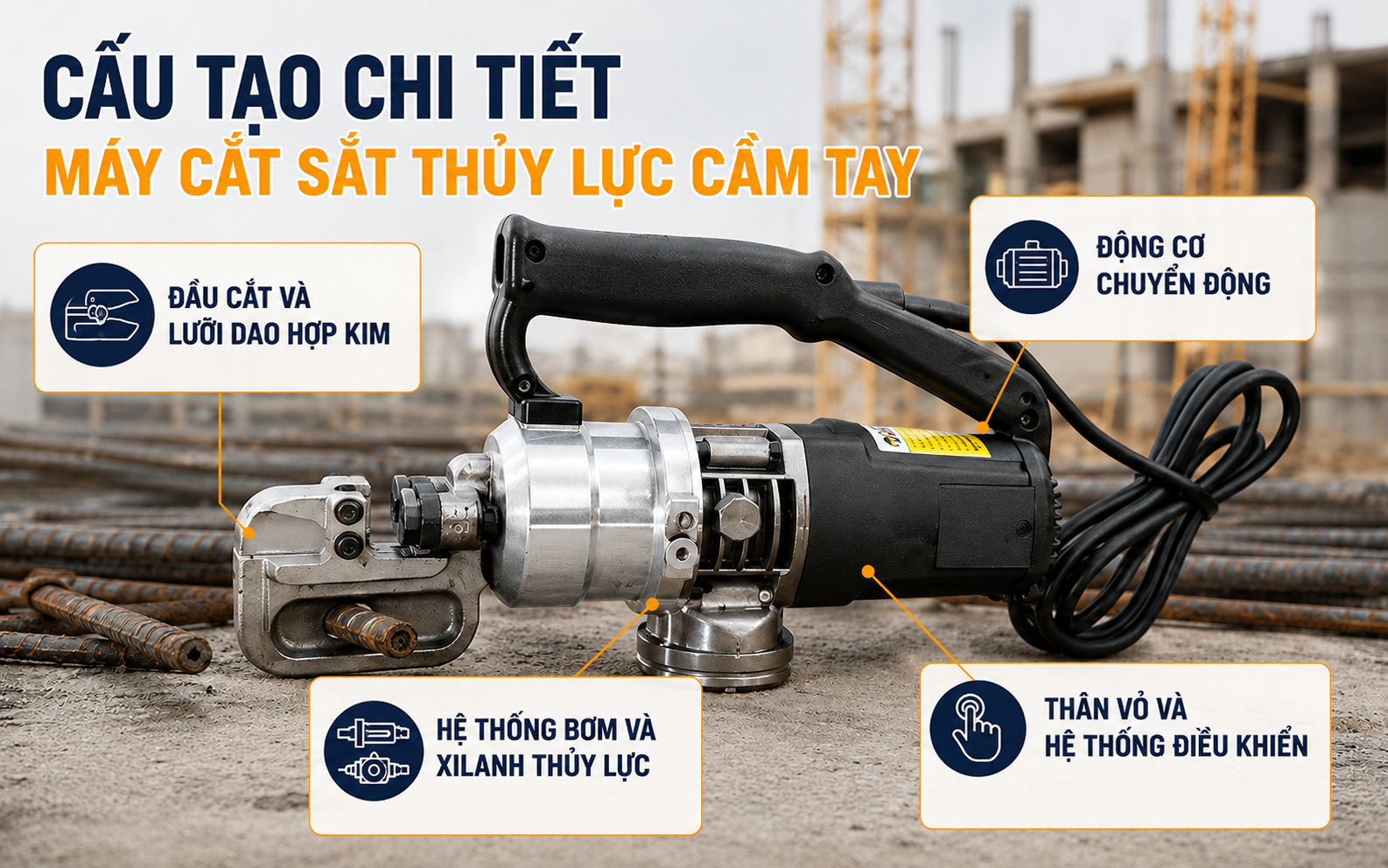 Cấu tạo chi tiết của máy cắt sắt thủy lực cầm tay